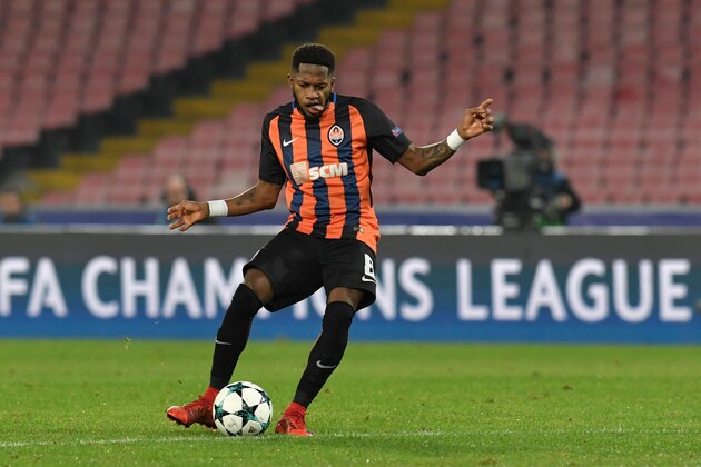Shakhtar Donetsk's Brazilian midfielder Fred controls the ball during the UEFA Champions League Group F football match Napoli vs Shakhtar Donetsk on November 21, 2017 at the San Paolo stadium in Naples.  / AFP PHOTO / Andreas SOLARO        (Photo credit should read ANDREAS SOLARO/AFP/Getty Images)