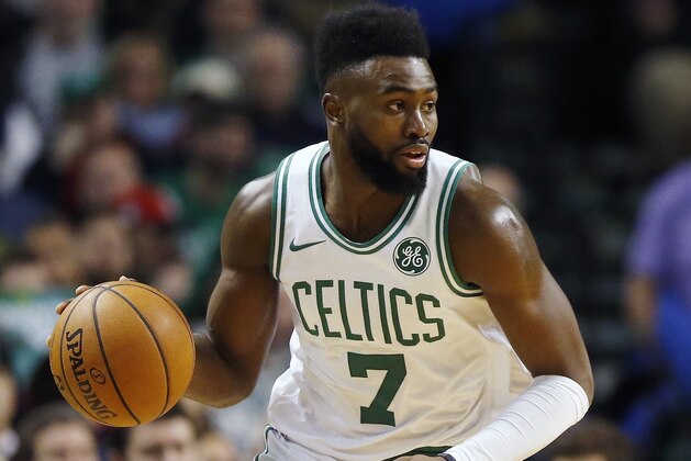 Boston Celtics' Jaylen Brown during the fourth quarter of an NBA basketball game against the Utah Jazz in Boston, Friday, Dec. 15, 2017. The Jazz won 107-95. (AP Photo/Michael Dwyer)