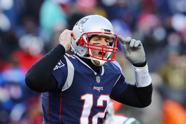 FOXBORO, MA - DECEMBER 31:  Tom Brady #12 of the New England Patriots gestures during the second half against the New York Jets at Gillette Stadium on December 31, 2017 in Foxboro, Massachusetts.  (Photo by Maddie Meyer/Getty Images)