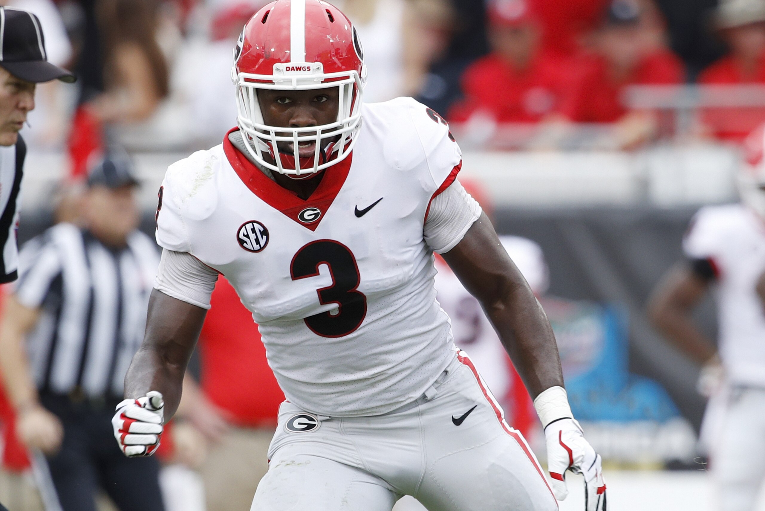 JACKSONVILLE, FL - OCTOBER 28: Roquan Smith #3 of the Georgia Bulldogs in action during a game against the Florida Gators at EverBank Field on October 28, 2017 in Jacksonville, Florida. Georgia defeated Florida 42-7. (Photo by Joe Robbins/Getty Images)
