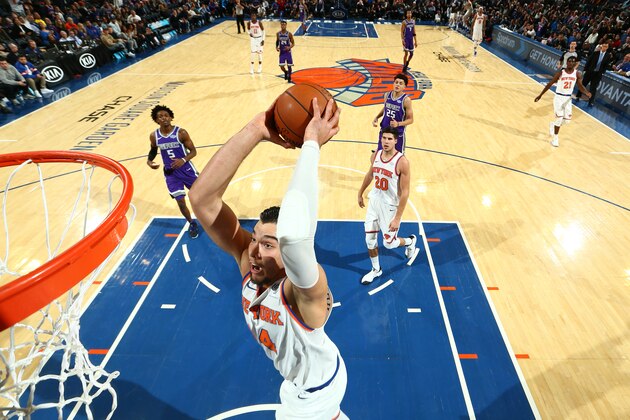 NEW YORK, NY - NOVEMBER 11:  Willy Hernangomez #14 of the New York Knicks dunks against the Sacramento Kings on November 11, 2017 at Madison Square Garden in New York City, New York.  NOTE TO USER: User expressly acknowledges and agrees that, by downloading and or using this photograph, User is consenting to the terms and conditions of the Getty Images License Agreement. Mandatory Copyright Notice: Copyright 2017 NBAE  (Photo by Nathaniel S. Butler/NBAE via Getty Images)