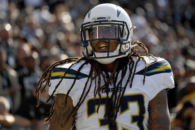 OAKLAND, CA - OCTOBER 15:  Tre Boston #33 of the Los Angeles Chargers reacts after breaking up a pass play against the Oakland Raiders during an NFL football game at Oakland-Alameda County Coliseum on October 15, 2017 in Oakland, California.  (Photo by Thearon W. Henderson/Getty Images)