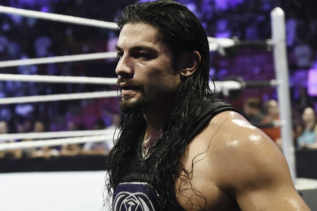 MIAMI, FL- SEPTEMBER 01: Roman Reigns looks on during the WWE Smackdown on September 1, 2015 at the American Airlines Arena in Miami, Florida.  (Photo by Ron ElkmanSports Imagery/Getty Images)
