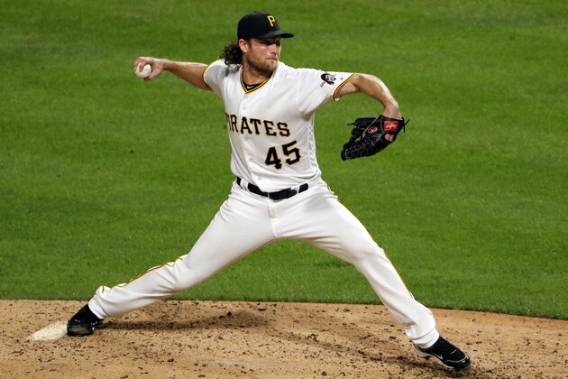 Pittsburgh Pirates starting pitcher Gerrit Cole delivers in the fifth inning of a baseball game against the St. Louis Cardinals, Saturday, Sept. 23, 2017 in Pittsburgh. (AP Photo/Gene J. Puskar)