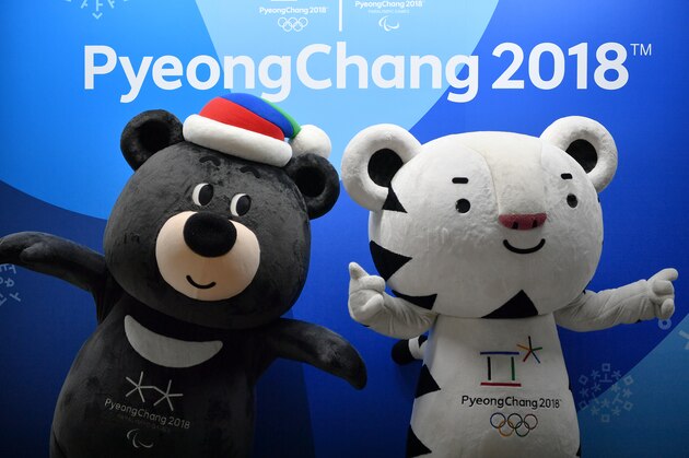 LONDON, ENGLAND - JANUARY 09:  Paralympic Mascot Bandabi (L) poses alongside Olympic Mascot Soohorang during the UK Sport Medal Target Announcement for Pyeongchang 2018 Winter Olympic and Paralympic Games at the Korean Cultural Centre on January 9, 2018 in London, England. (Photo by Dan Mullan/Getty Images)