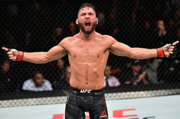 EDMONTON, AB - SEPTEMBER 09:  Jeremy Stephens screams after facing Gilbert Melendez in their featherweight bout during the UFC 215 event inside the Rogers Place on September 9, 2017 in Edmonton, Alberta, Canada. (Photo by Jeff Bottari/Zuffa LLC/Zuffa LLC via Getty Images)