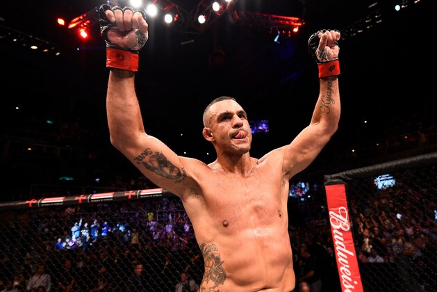 RIO DE JANEIRO, BRAZIL - JUNE 03:  Vitor Belfort of Brazil celebrates after his unanimous-decision victory over Nate Marquardt in their middleweight bout during the UFC 212 event at Jeunesse Arena on June 3, 2017 in Rio de Janeiro, Brazil. (Photo by Jeff Bottari/Zuffa LLC/Zuffa LLC via Getty Images)
