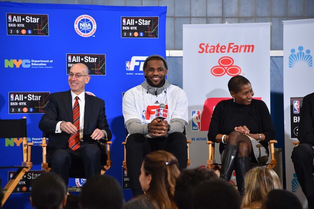 NEW YORK, NY - FEBRUARY 13:  NBA Commissioner, Adam Silver and LeBron James #23 of the Cleveland Cavaliers participate in NBA Cares/FIT Day of Service at 439 WEST 49th Street during the 2015 NBA All-Star on February 13, 2015 in New York, New York. NOTE TO USER: User expressly acknowledges and agrees that, by downloading and/or using this photograph, user is consenting to the terms and conditions of the Getty Images License Agreement. Mandatory Copyright Notice: Copyright 2015 NBAE (Photo by Jesse D. Garrabrant/NBAE via Getty Images)