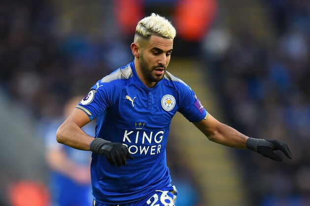 LEICESTER, ENGLAND - JANUARY 01:  Riyad Mahrez of Leicester City during the Premier League match between Leicester City and Huddersfield Town at The King Power Stadium on January 1, 2018 in Leicester, England.  (Photo by Tony Marshall/Getty Images)