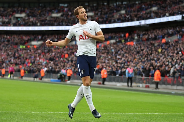 LONDON, ENGLAND - DECEMBER 26: Harry Kane of Tottenham Hotspur celebrates after scoring his hat-trick goal to make it 5-1 during the Premier League match between Tottenham Hotspur and Southampton at Wembley Stadium on December 26, 2017 in London, England. (Photo by Catherine Ivill/Getty Images)