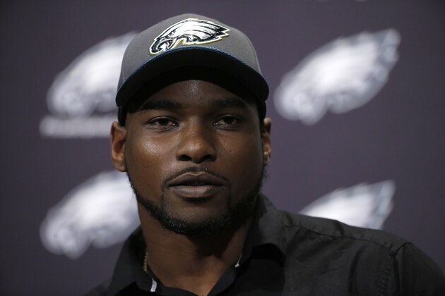Nigel Bradham speaks during a news conference at the Philadelphia Eagles NFL football practice facility, Friday, March 11, 2016, in Philadelphia. The Eagles have agreed on a two-year contract with Bradham who last played for the Buffalo Bills. (AP Photo/Matt Rourke)