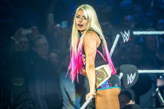 Alexa Bliss gestures in the ring during the WWE show at Zenith Arena on may 09, 2017 in Lille, France. / AFP PHOTO / PHILIPPE HUGUEN        (Photo credit should read PHILIPPE HUGUEN/AFP/Getty Images)