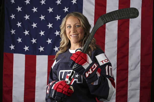 United States Olympic Winter Games Meghan Duggan, ice hockey, poses for a portrait at the 2017 Team USA Media Summit Tuesday, Sept. 26, 2017, in Park City, Utah. (AP Photo/Rick Bowmer)