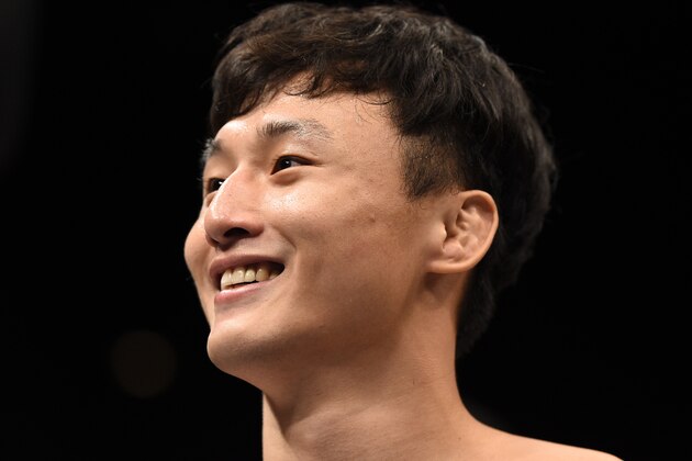 LAS VEGAS, NV - JULY 08:  Doo Ho Choi of South Korea celebrates after his knockout victory over Thiago Tavares of Brazil in their featherweight bout during The Ultimate Fighter Finale event at MGM Grand Garden Arena on July 8, 2016 in Las Vegas, Nevada.  (Photo by Jeff Bottari/Zuffa LLC/Zuffa LLC via Getty Images)