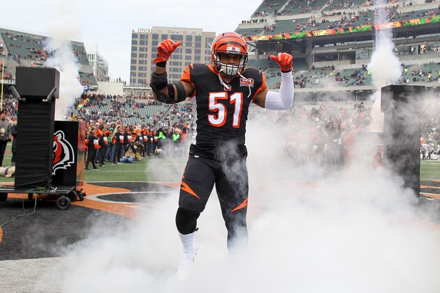 CINCINNATI, OH - DECEMBER 10:  Kevin Minter #51 of the Cincinnati Bengals takes the field during player introductions prior to the game against the Chicago Bears at Paul Brown Stadium on December 10, 2017 in Cincinnati, Ohio.  (Photo by John Grieshop/Getty Images)