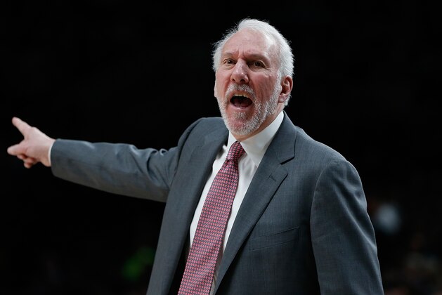 PORTLAND, OR - JANUARY 07:  Head Coach Greg Popovich of the San Antonio Spurs against the Portland Trail Blazers at Moda Center on January 7, 2018 in Portland, Oregon. NOTE TO USER: User expressly acknowledges and agrees that, by downloading and or using this photograph, User is consenting to the terms and conditions of the Getty Images License Agreement.  (Photo by Jonathan Ferrey/Getty Images)