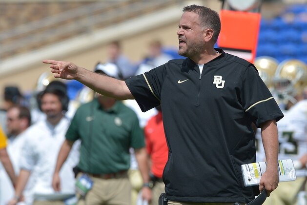 DURHAM, NC - SEPTEMBER 16:  Head coach Matt Rhule of the Baylor Bears watches during the game against the Duke Blue Devils at Wallace Wade Stadium on September 16, 2017 in Durham, North Carolina.  (Photo by Grant Halverson/Getty Images)