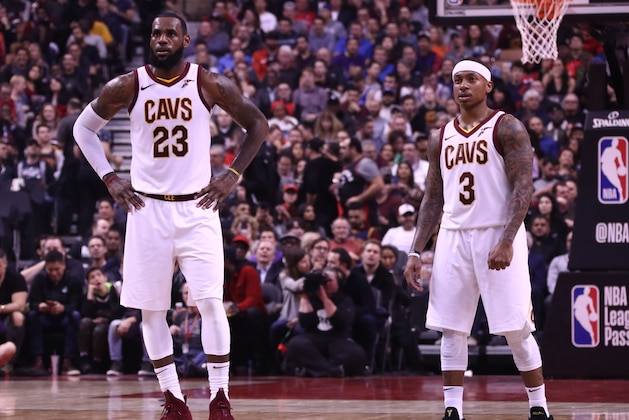 TORONTO, CANADA - JANUARY 11: LeBron James #23 and Isaiah Thomas #3 of the Cleveland Cavaliers looks on during the game against the Toronto Raptors on January 11, 2018 at the Air Canada Centre in Toronto, Ontario, Canada. NOTE TO USER: User expressly acknowledges and agrees that, by downloading and or using this Photograph, user is consenting to the terms and conditions of the Getty Images License Agreement. Mandatory Copyright Notice: Copyright 2018 NBAE (Photo by Nathaniel S. Butler/NBAE via Getty Images) TORONTO, CANADA - JANUARY 11: LeBron James #23 and Isaiah Thomas #3 of the Cleveland Cavaliers looks on during the game against the Toronto Raptors on January 11, 2018 at the Air Canada Centre in Toronto, Ontario, Canada. NOTE TO USER: User expressly acknowledges and agrees that, by downloading and or using this Photograph, user is consenting to the terms and conditions of the Getty Images License Agreement. Mandatory Copyright Notice: Copyright 2018 NBAE (Photo by Nathaniel S. Butler/NBAE via Getty Images)