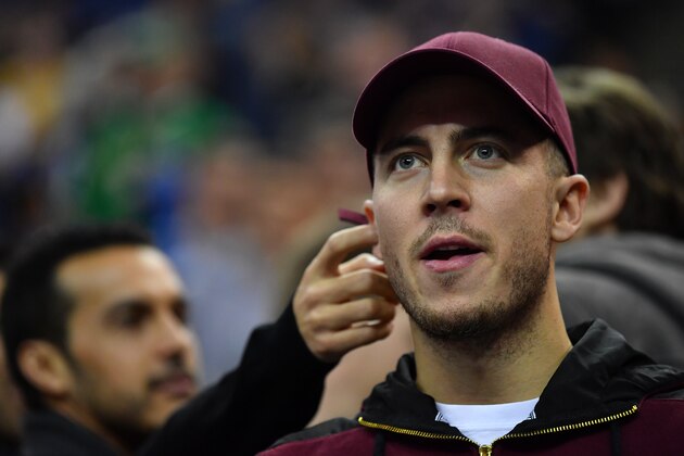LONDON, ENGLAND - JANUARY 11:  Eden Hazard of Chelsea attends the NBA game between Boston Celtics and Philadelphia 76ers at The O2 Arena on January 11, 2018 in London, England. (Photo by Dan Mullan/Getty Images)