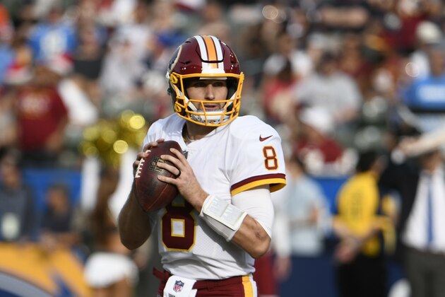 Washington Redskins quarterback Kirk Cousins throws a pass during the first half of an NFL football game against the Los Angeles Chargers Sunday, Dec. 10, 2017, in Carson, Calif. (AP Photo/Denis Poroy)