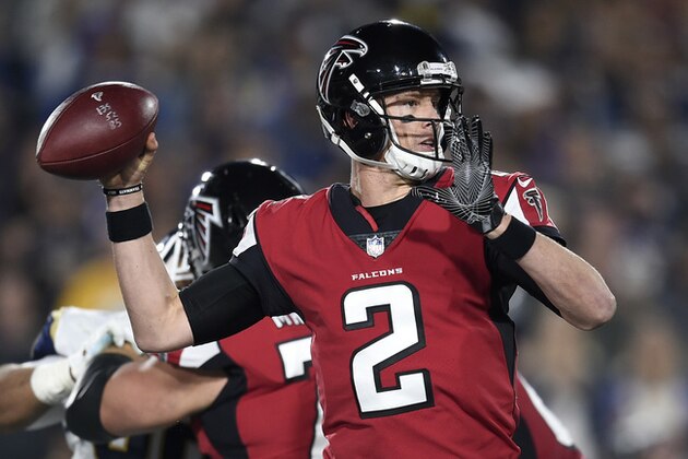 Atlanta Falcons quarterback Matt Ryan passes against the Los Angeles Rams during the first half of an NFL football wild-card playoff game Saturday, Jan. 6, 2018, in Los Angeles. (AP Photo/Kelvin Kuo)