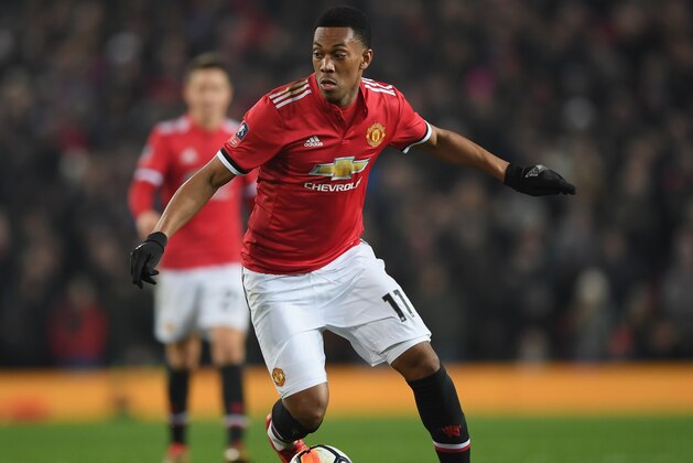 MANCHESTER, ENGLAND - JANUARY 05:  Anthony Martial of Manchester United runs with the ball during the Emirates FA Cup Third Round match between Manchester United and Derby County at Old Trafford on January 5, 2018 in Manchester, England.  (Photo by Shaun Botterill/Getty Images)