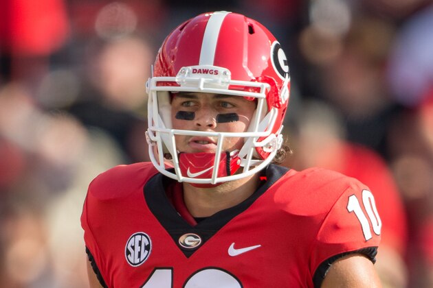 ATHENS, GA - SEPTEMBER 2: Quarterback Jacob Eason #10 of the Georgia Bulldogs prior to their game against the Appalachian State Mountaineers at Sanford Stadium on September 2, 2017 in Athens, Georgia. The Georgia Bulldogs defeated the Appalachian State Mountaineers 31-10. (Photo by Michael Chang/Getty Images)