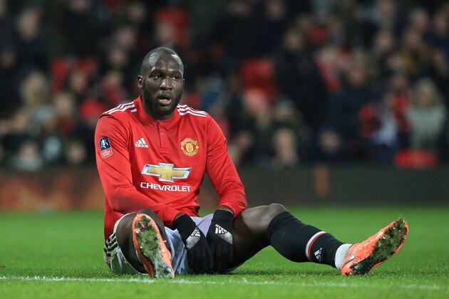Manchester United's Belgian striker Romelu Lukaku reacts during the English FA Cup third round football match between Manchester United and Derby County at Old Trafford in Manchester, north west England, on January 5, 2018. / AFP PHOTO / Lindsey PARNABY / RESTRICTED TO EDITORIAL USE. No use with unauthorized audio, video, data, fixture lists, club/league logos or 'live' services. Online in-match use limited to 75 images, no video emulation. No use in betting, games or single club/league/player publications. / (Photo credit should read LINDSEY PARNABY/AFP/Getty Images) Manchester United's Belgian striker Romelu Lukaku reacts during the English FA Cup third round football match between Manchester United and Derby County at Old Trafford in Manchester, north west England, on January 5, 2018. / AFP PHOTO / Lindsey PARNABY / RESTRICTED TO EDITORIAL USE. No use with unauthorized audio, video, data, fixture lists, club/league logos or 'live' services. Online in-match use limited to 75 images, no video emulation. No use in betting, games or single club/league/player publications. / (Photo credit should read LINDSEY PARNABY/AFP/Getty Images)