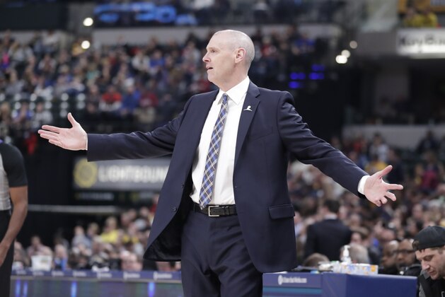 Dallas Mavericks head coach Rick Carlisle gestures on the sideline during the second half of an NBA basketball game against the Indiana Pacers in Indianapolis, Wednesday, Dec. 27, 2017. The Mavericks defeated the Pacers 98-94. (AP Photo/Michael Conroy)
