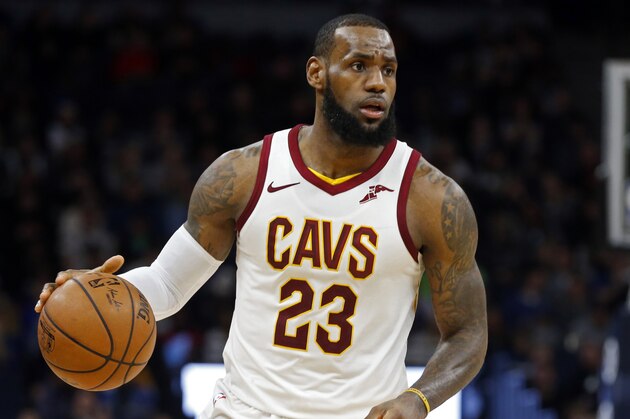 Cleveland Cavaliers' LeBron James plays against the Minnesota Timberwolves in the second half of an NBA basketball game Monday, Jan. 8, 2018, in Minneapolis. (AP Photo/Jim Mone)