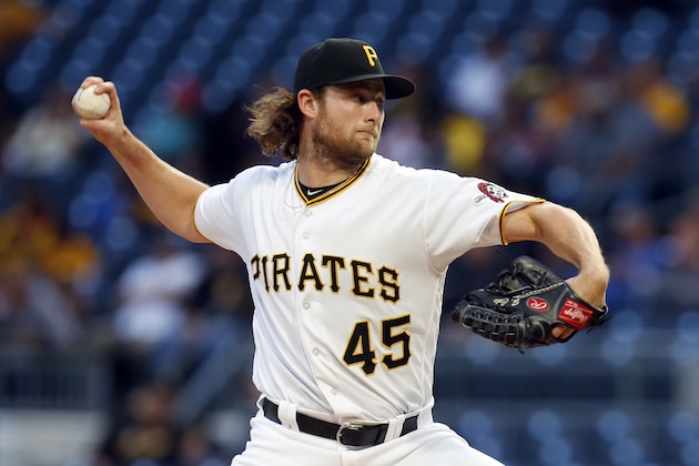 PITTSBURGH, PA - SEPTEMBER 06:  Gerrit Cole #45 of the Pittsburgh Pirates pitches in the first inning against the Chicago Cubs at PNC Park on September 6, 2017 in Pittsburgh, Pennsylvania.  (Photo by Justin K. Aller/Getty Images)