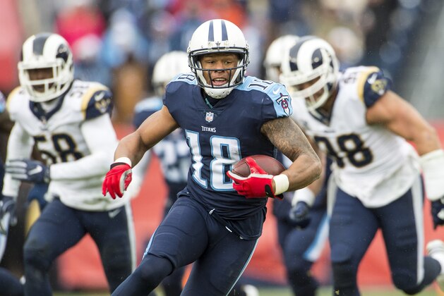 NASHVILLE, TN - DECEMBER 24:  Wide receiver Rishard Matthews #18 of the Tennessee Titans carries the ball during a NFL game against the Los Angeles Rams at Nissan Stadium on December 24, 2017 in Nashville, Tennessee.  (Photo by Ronald C. Modra/Sports Imagery/Getty Images)