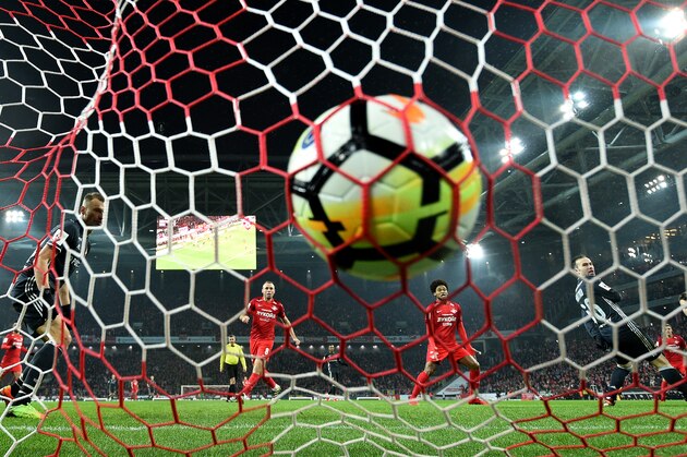 MOSCOW, RUSSIA - DECEMBER 10: Quincy Promes of FC Spartak Moscow scores a goal past Igor Akinfeev of PFC CSKA Moscow during the Russian Premier League match between FC Spartak Moscow and PFC CSKA Moscow at Otkrytie Arena stadium on December 10, 2017 in Moscow, Russia. (Photo by Epsilon/Getty Images)