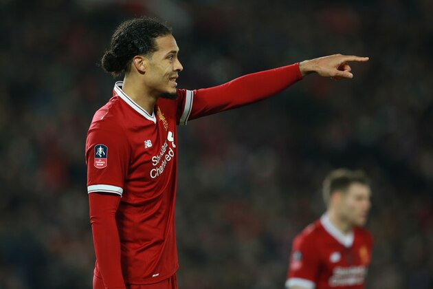 LIVERPOOL, ENGLAND - JANUARY 05: Virgil van Dijk of Liverpool during The Emirates FA Cup Third Round match between Liverpool and Everton  at Anfield on January 5, 2018 in Liverpool, England. (Photo by James Williamson - AMA/Getty Images)