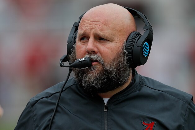 TUSCALOOSA, AL - NOVEMBER 18:  Offensive coordinator Brian Daboll of the Alabama Crimson Tide looks on during the game against the Mercer Bears at Bryant-Denny Stadium on November 18, 2017 in Tuscaloosa, Alabama.  (Photo by Kevin C. Cox/Getty Images)