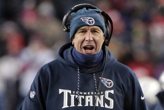 Tennessee Titans head coach Mike Mularkey watches from the sideline during the first half of an NFL divisional playoff football game against the New England Patriots, Saturday, Jan. 13, 2018, in Foxborough, Mass. (AP Photo/Steven Senne) Tennessee Titans head coach Mike Mularkey watches from the sideline during the first half of an NFL divisional playoff football game against the New England Patriots, Saturday, Jan. 13, 2018, in Foxborough, Mass. (AP Photo/Steven Senne)
