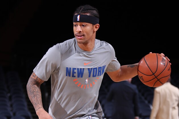 NEW YORK, NY - JANUARY 14:  Trey Burke #23 of the New York Knicks warms up before the game against the New Orleans Pelicans on January 14, 2018 at Madison Square Garden in New York City, New York.  NOTE TO USER: User expressly acknowledges and agrees that, by downloading and or using this photograph, User is consenting to the terms and conditions of the Getty Images License Agreement. Mandatory Copyright Notice: Copyright 2018 NBAE  (Photo by Nathaniel S. Butler/NBAE via Getty Images)