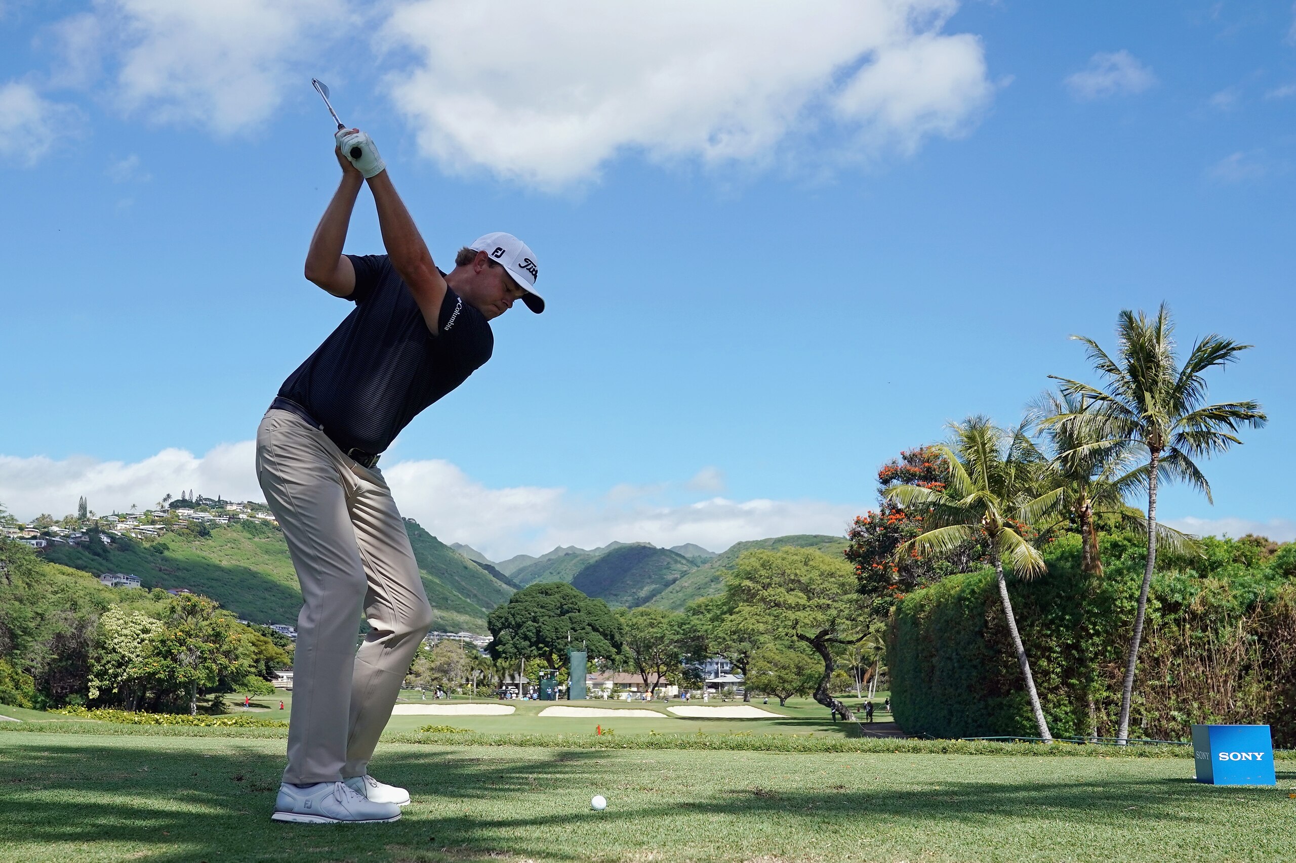 HONOLULU, HI - JANUARY 14:  Patton Kizzire of the United States plays his shot from the seventh tee during the final round of the Sony Open In Hawaii at Waialae Country Club on January 14, 2018 in Honolulu, Hawaii.  (Photo by Gregory Shamus/Getty Images)