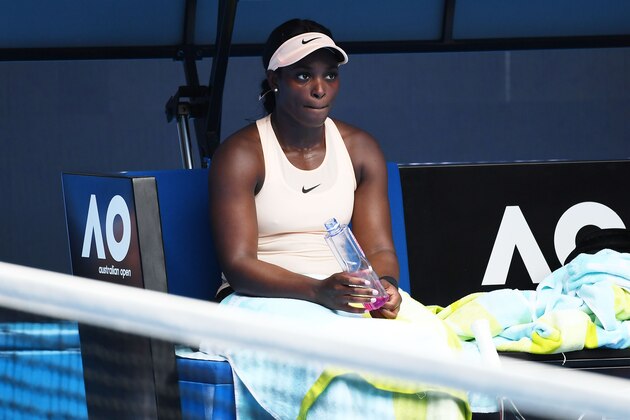 MELBOURNE, AUSTRALIA - JANUARY 15: A disappointed Sloane Stephens of the United States after losing her first round match against Shuai Zhang of China on day one of the 2018 Australian Open at Melbourne Park on January 15, 2018 in Melbourne, Australia. (Photo by Quinn Rooney/Getty Images) MELBOURNE, AUSTRALIA - JANUARY 15: A disappointed Sloane Stephens of the United States after losing her first round match against Shuai Zhang of China on day one of the 2018 Australian Open at Melbourne Park on January 15, 2018 in Melbourne, Australia. (Photo by Quinn Rooney/Getty Images)