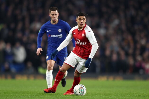 LONDON, ENGLAND - JANUARY 10: Alexis Sanchez of Arsenal during the Carabao Cup Semi-Final First Leg match between Chelsea and Arsenal at Stamford Bridge on January 10, 2018 in London, England. (Photo by Catherine Ivill/Getty Images)
