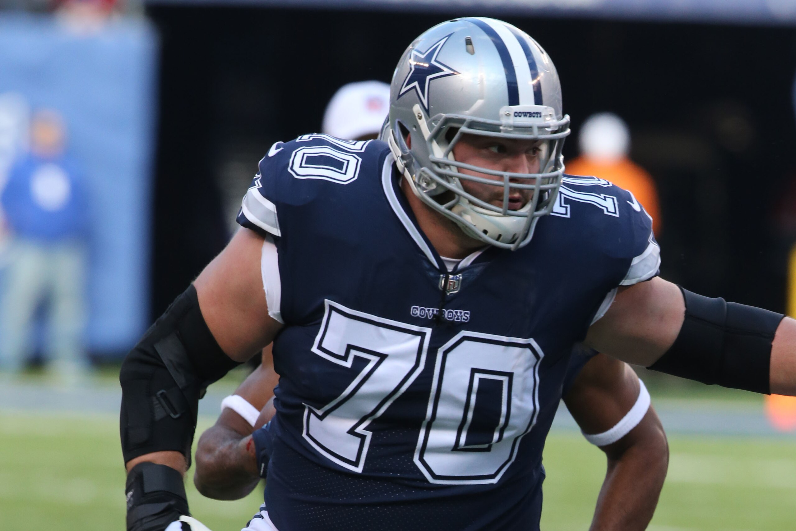 EAST RUTHERFORD, NJ - DECEMBER 10: Guard Zack Martin #70 of the Dallas Cowboys in action against the New York Giants on December 10, 2017 at MetLife Stadium in East Rutherford, New Jersey. Dallas won 30-10. (Photo by Al Pereira/Getty Images). EAST RUTHERFORD, NJ - DECEMBER 10: Guard Zack Martin #70 of the Dallas Cowboys in action against the New York Giants on December 10, 2017 at MetLife Stadium in East Rutherford, New Jersey. Dallas won 30-10. (Photo by Al Pereira/Getty Images).