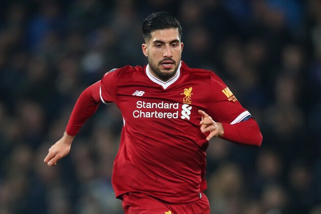 LIVERPOOL, ENGLAND - JANUARY 01:  Emre Can of Liverpool in action during the Premier League match between Everton and Manchester United at Goodison Park on January 1, 2018 in Liverpool, England.  (Photo by Clive Brunskill/Getty Images)