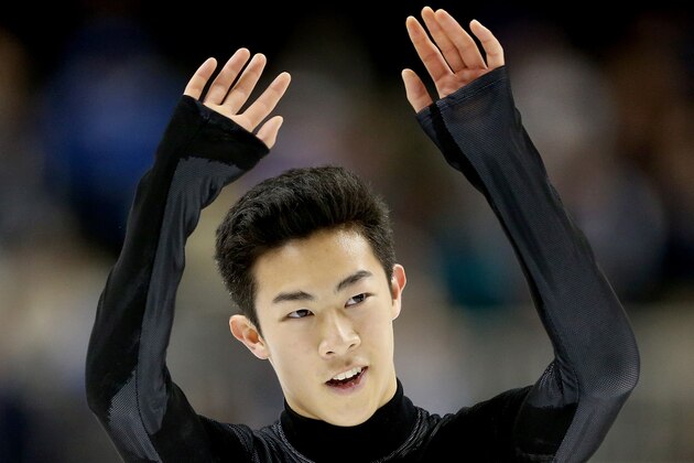 SAN JOSE, CA - JANUARY 06:  Nathan Chen acknowledges the crowd after competing in the Men's Free Skate during the 2018 Prudential U.S. Figure Skating Championships at the SAP Center on January 6, 2018 in San Jose, California.  (Photo by Matthew Stockman/Getty Images)