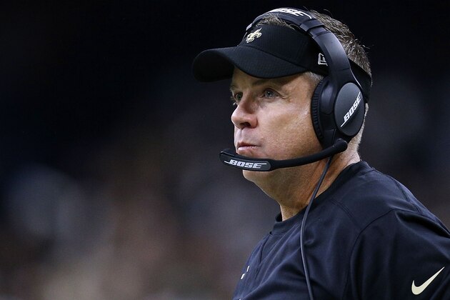NEW ORLEANS, LA - JANUARY 07:  Head coach Sean Payton of the New Orleans Saints reacts during the NFC Wild Card playoff game against the Carolina Panthers at the Mercedes-Benz Superdome on January 7, 2018 in New Orleans, Louisiana.  (Photo by Jonathan Bachman/Getty Images)