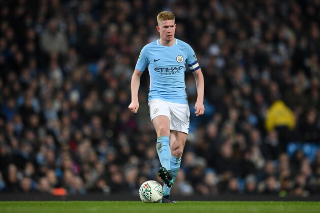 MANCHESTER, ENGLAND - JANUARY 09:  Kevin De Bruyne of Manchester City during the Carabao Cup Semi-Final First Leg match between Manchester City and Bristol City at Etihad Stadium on January 9, 2018 in Manchester, England.  (Photo by Gareth Copley/Getty Images)