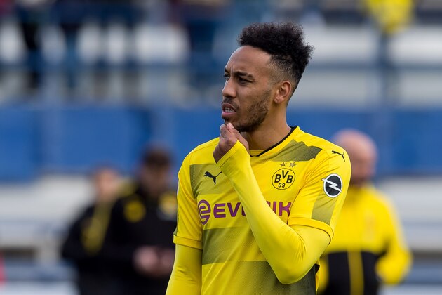 MARBELLA, SPAIN - JANUARY 08: Auba, Pierre-Emerick Aubameyang of Dortmund gestures during the Friendly match between Borussia Dortmund and SV Zulte Waregem at Estadio Municipal de Marbella on January 08, 2018 in Marbella, Spain. (Photo by TF-Images/TF-Images via Getty Images)
