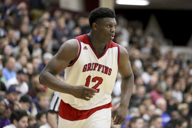 Spartanburg Day's Zion Williamson #12 in action against Chino Hills during a high school basketball game at the Hoophall Classic, Saturday, January 13, 2018, in Springfield,MA. Chino Hills won the game. (AP Photo/Gregory Payan)