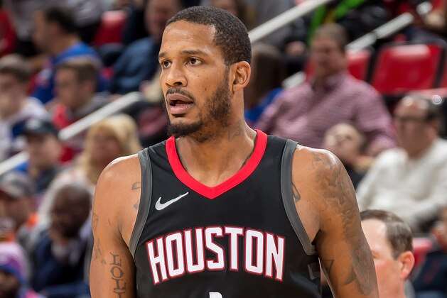 DETROIT, MI - JANUARY 06: Trevor Ariza #1 of the Houston Rockets looks down court against the Detroit Pistons during the an NBA game at Little Caesars Arena on January 6, 2018 in Detroit, Michigan. NOTE TO USER: User expressly acknowledges and agrees that, by downloading and or using this photograph, User is consenting to the terms and conditions of the Getty Images License Agreement. The Pistons defeated the Rockets 108-101. (Photo by Dave Reginek/Getty Images)