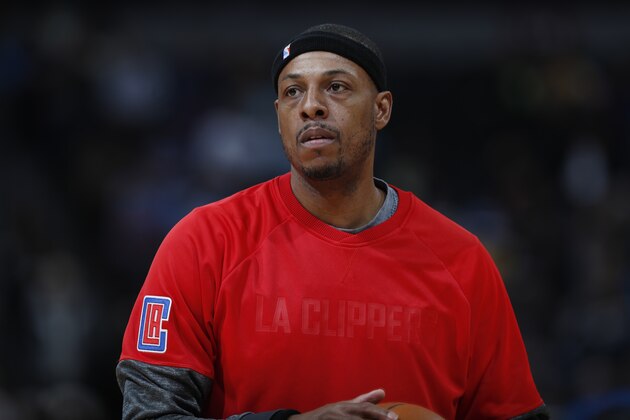 Los Angeles Clippers forward Paul Pierce (34) in the first half of an NBA basketball game Saturday, Jan. 21, 2017, in Denver. (AP Photo/David Zalubowski)
