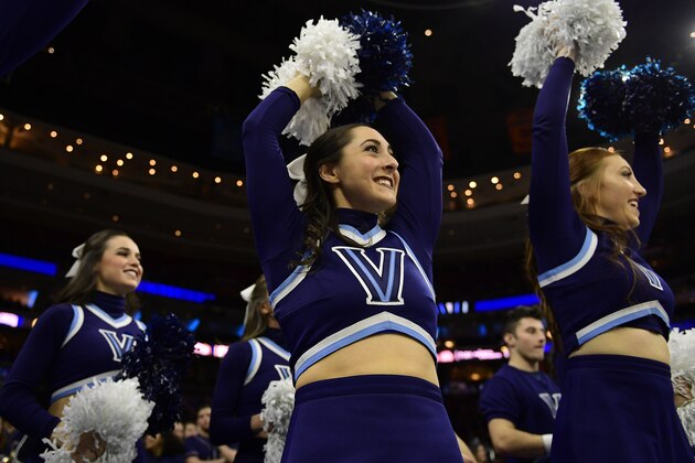 PHILADELPHIA, PA - JANUARY 07: Villanova Wildcats cheerleaders perform during the first half against the Marquette Golden Eagles at the Wells Fargo Center on January 7, 2017 in Philadelphia, Pennsylvania. Villanova won 93-81. (Photo by Corey Perrine/Getty Images)